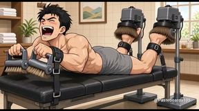 The Massage Table Bet - Strapped Face-Down, Rollers On His Bare Soles (2D Anime)