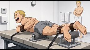 The Massage Table Bet - Strapped Face-Down, Rollers On His Bare Soles (2D Anime)