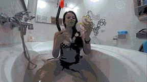 Crazy LorY diver masturbates with a snorkel underwater in the bathroom c