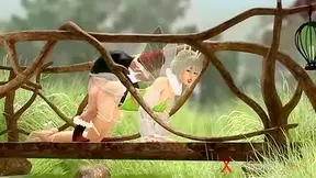 Beautiful fairy and gnome having a fuck on a bridge