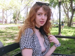 Amateur redhead Jacqueline with glasses masturbates