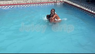 Busty friend shows off her round ass by the pool