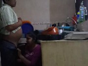 Follando y mamando con la empleada en la cocina