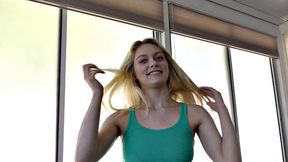 LOAN4K. Blonde cutie can't pay rent so she goes to the bank for a loan