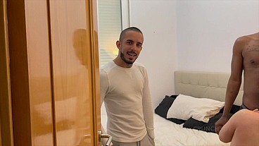 SPanish boy fucking bareback in backroom in fetish outfits