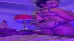 Stripping in purple harness lingerie