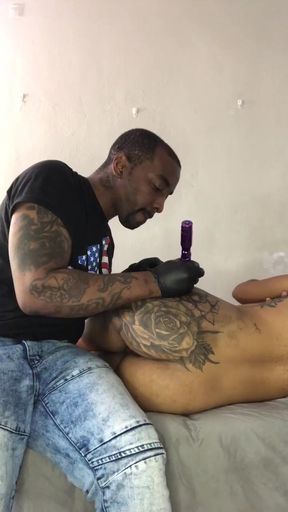 Tattooing Big Black Booty of Ebony Teen Stripper