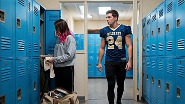 Player has sex with hot girl in the lockers - AI-generated content