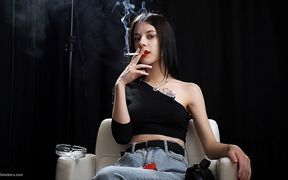 Slim Chick Is Smoking One Red