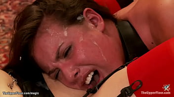 Bound newbie service slut Casey Calvert is bound and tormented then made to lick pussy to busty MILF Bella Rossi while getting big cock up her ass