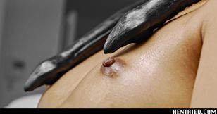 Real life hentai - May Thai fuck huge black dildo with ahegao and creampie
