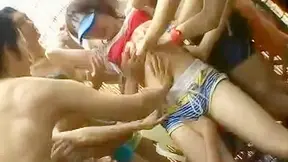 Asian Waitress Gets Wildly by Beach Voyeur