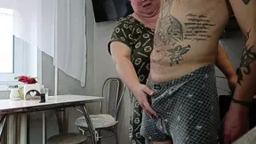 MILF stepsister deepthroats cock and jerks it to cum