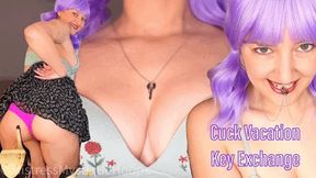 Cuck Vacation Key Exchange - Chastity Cuckold Femdom POV Humiliation when Brat Mistress Mystique leaves cage key with friend - MP4