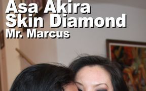 Asa Akira & Skin Diamond & Mr. Marcus  double blowjob snowballing creampie