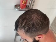 Straight daddy caught jerking off in the shower