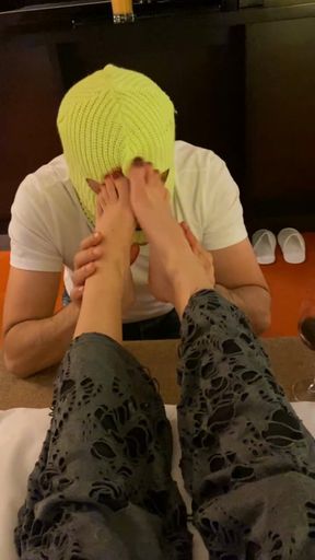 Foot gaging & Hard Facial Massage for my slave