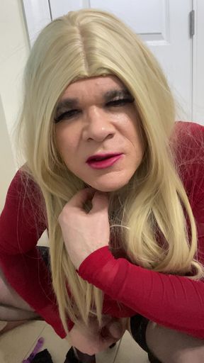 Shemale amateur stands up and shows off talking dirty  and showing off clit cock and ass