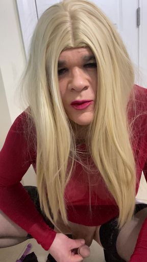Shemale amateur stands up and shows off talking dirty  and showing off clit cock and ass