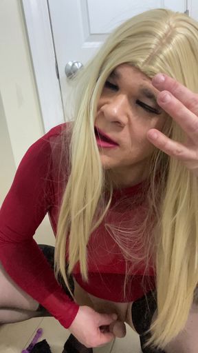 Shemale amateur stands up and shows off talking dirty  and showing off clit cock and ass