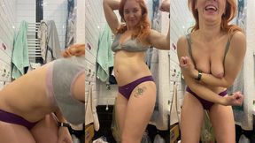 strong girl showing her muscles and flashing tits, ass and pussy