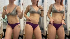 strong girl showing her muscles and flashing tits, ass and pussy