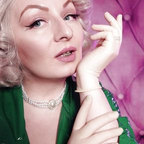 ASMR: latex medical gloves and green PVC coat - sexy pin up MILF Glaminatrix Arya Grander - free vid