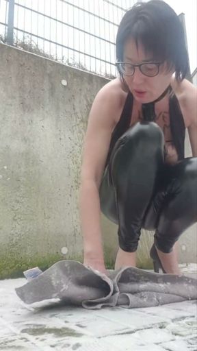 Milf squirt to wall in Bondage Dress   Clip 1