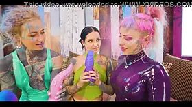 Goth Chick Gangbanged by Dommes Toyed to Squirting Orgasms