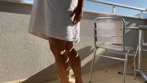 MILF with Big Boobs Masturbates Her Pussy After a Shower in a Hotel, Her Pussy Throbs with Pleasure