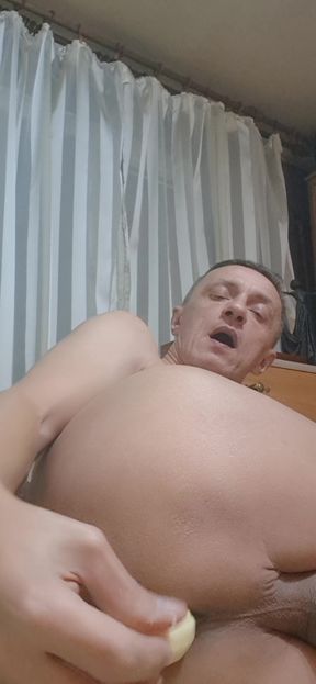 Playing with a banana. I fuck my ass with a banana and put it in my mouth after fucking my ass