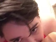 cute young femboy throats his dildo