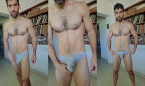 Always dirty down there hairy hunk in cum stained boxer briefs