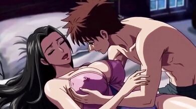 Hentai stepson plows her big ass and big tits inside the shared bed while dad snores inches away and takes a creampie