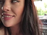 she made a blowjob in the parking lot, swallow sperm and cum in her panties.
