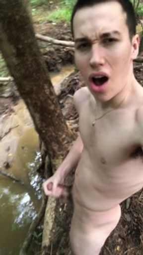 19 year old Jesse Gold almost gets caught jerking off in the woods