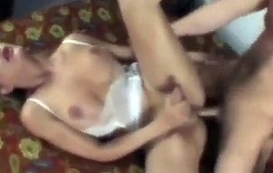 Blonde in white lingerie blows after fucking