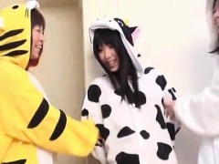 Subtitled Japanese group cosplay wardrobe malfunction