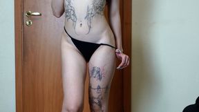 Lisa is smoking all-white superslim Vogue cigarette in thong at home | 4k video resolution