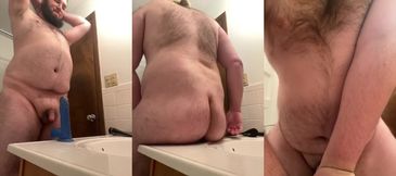 Chubby Bear Ass Wrecked Riding Blue Dildo Gushing Cum Flood