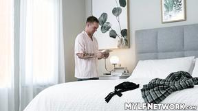 ”Joshua Lewis fucks his COUGAR stepmum Charlie Valentine before her date”