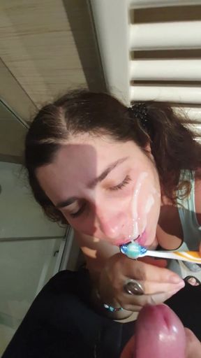 Stupid Stepdaughter Brushes Her Teeth with Cum, Stepdaddy Cheated Her   Clip 1