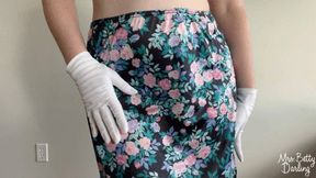 Floral Slip Blue Laceback Panties White Gloves Tease SFW