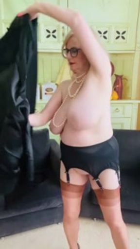 Satin negligee and copper nylons