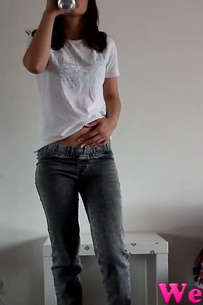 Wetting Her Jeans Really Well (shot From Another Angle)