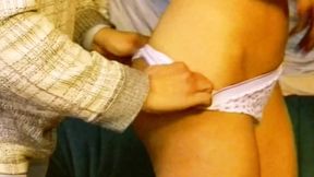 Hot German brunette pleasing her man on the couch