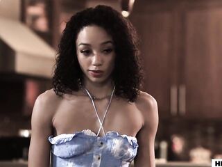 Breasty Aunty having pleasure with slender ebony gal