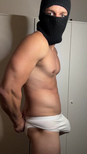 Young Hunk teases in white briefs