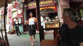 Old & Young - Busty Brunette Gets Fucked by Two Guys in Public, Watch Her Moan!