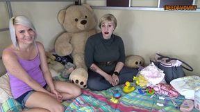 jessica teaches olivia how to put you back in diapers